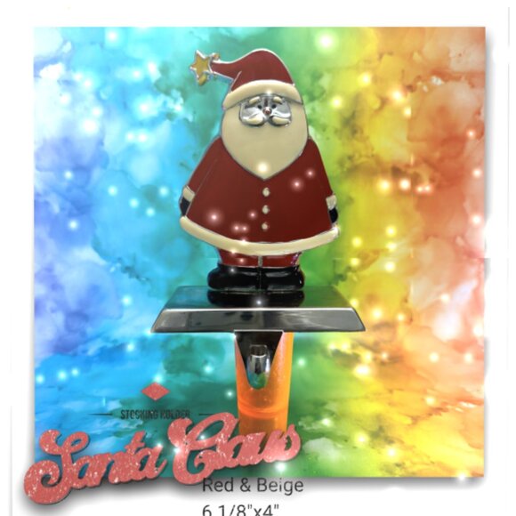 Vintage Santa Claus Stocking Holder – Metal – Red & Beige 6” x 4” Festive - Picture 1 of 4